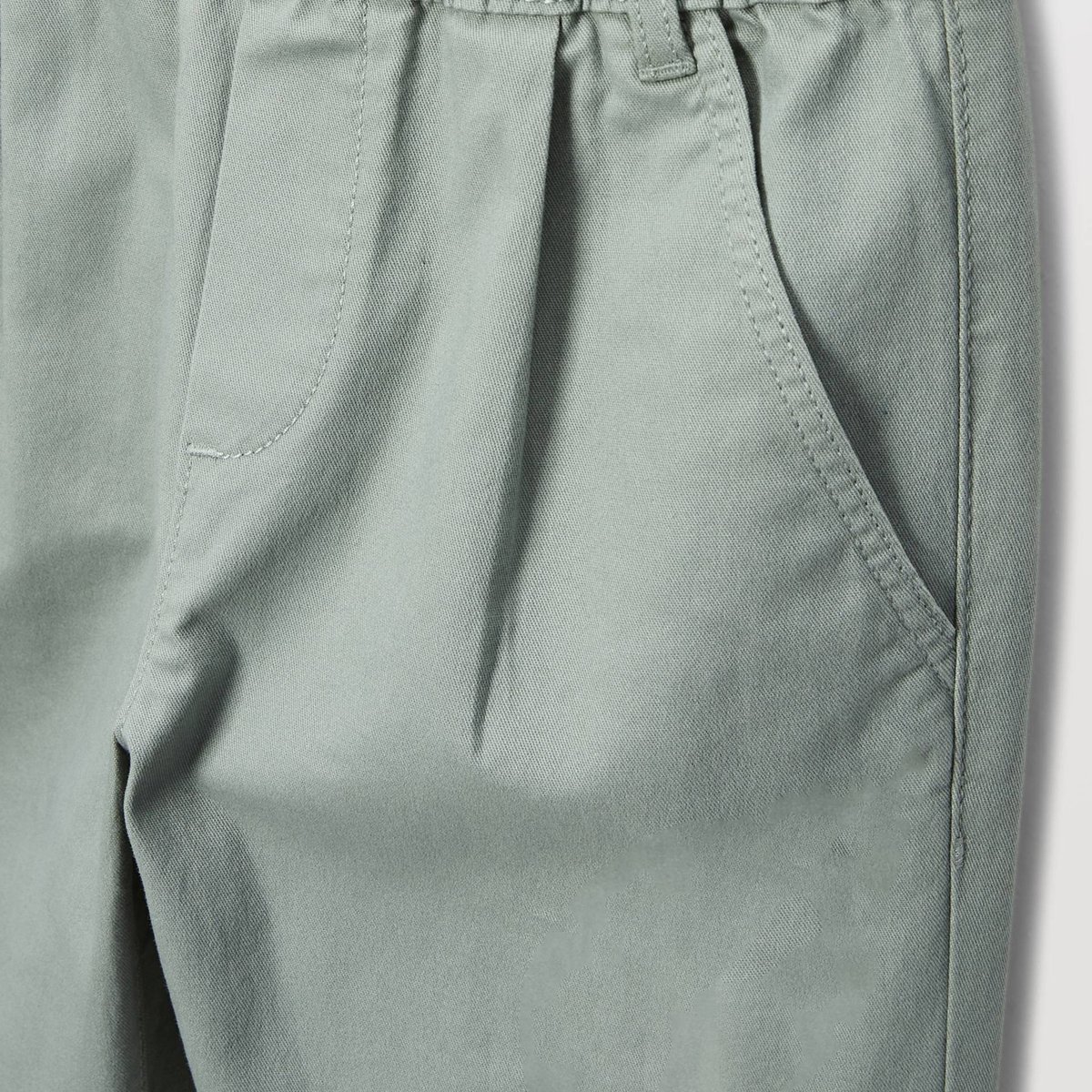 Pantalon droit élastiqué uni en coton beryl, MONOPRIX