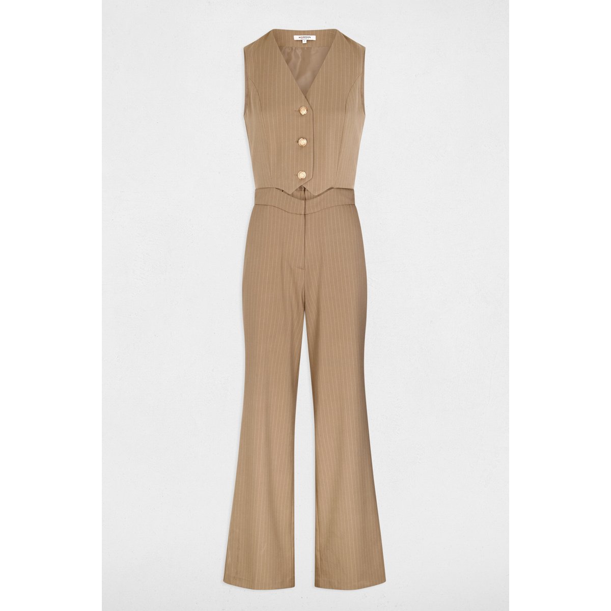 Combinaison fluide col v taupe, MORGAN