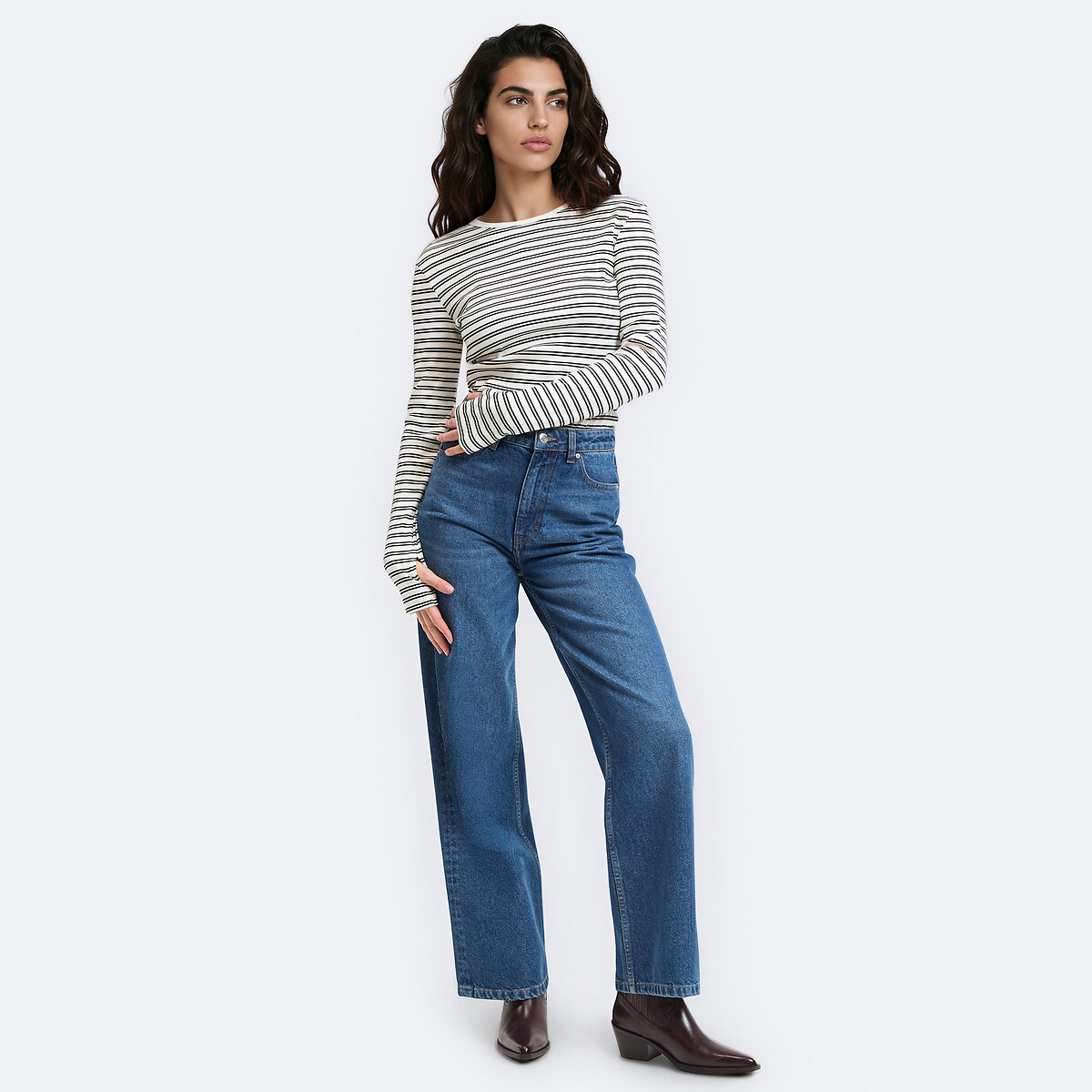 Wijde jeans Signature MARCEAU stoned blauw, LA REDOUTE COLLECTIONS