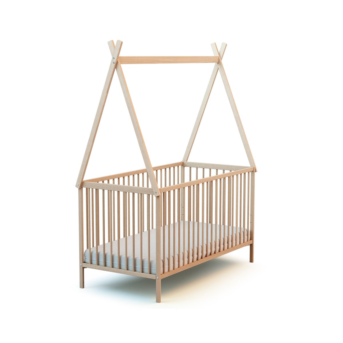 Lit bébé en bois 70 x 140 cm avec tipi hêtre brut, WEBABY