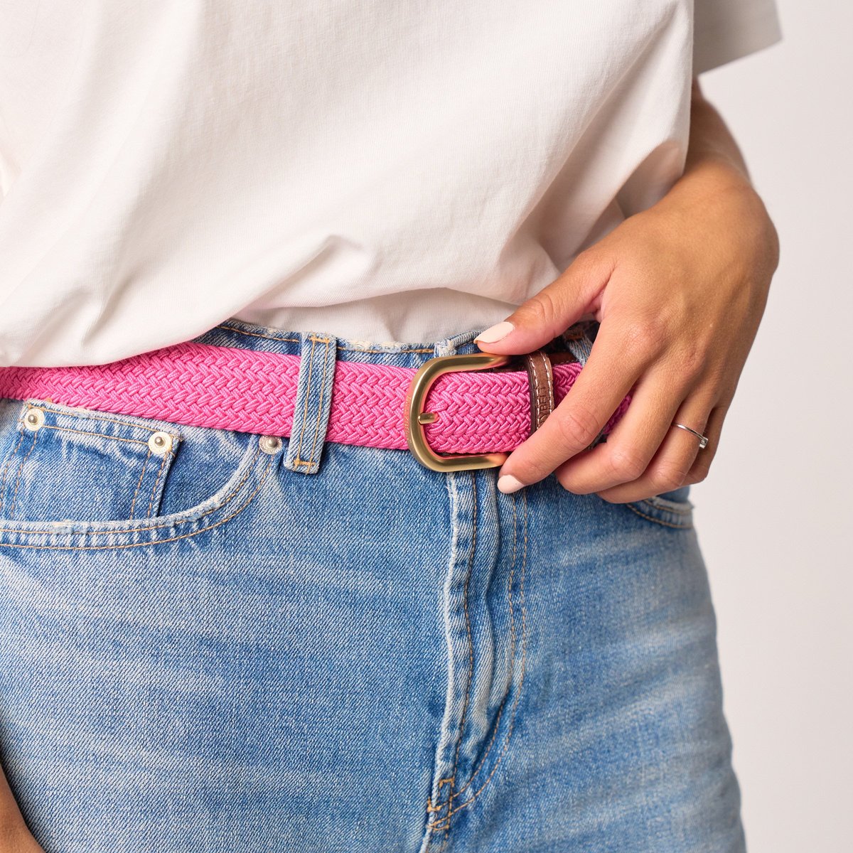 Ceinture tressée élastique UNIE rose, BILLYBELT