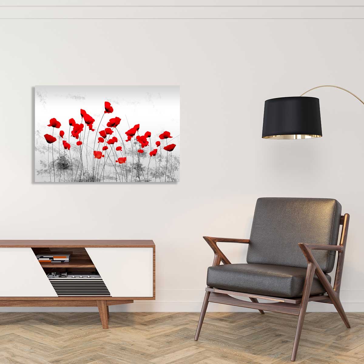 Tableau design coquelicots gris tableau alu dibond, HEXOA