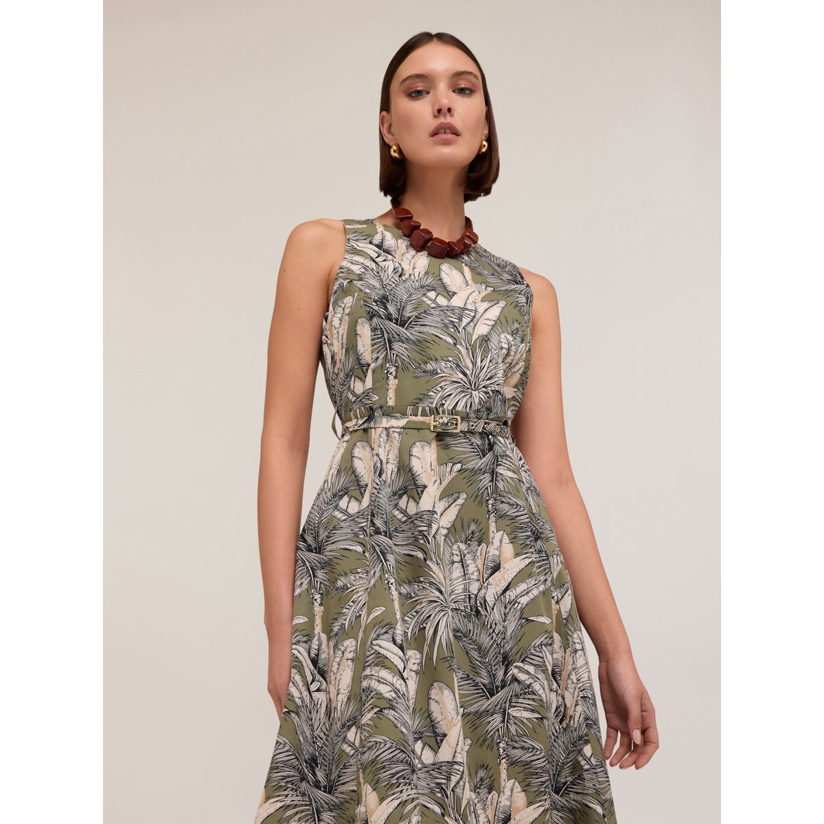 Robe évasée à motif jungle verde militare, MOTIVI