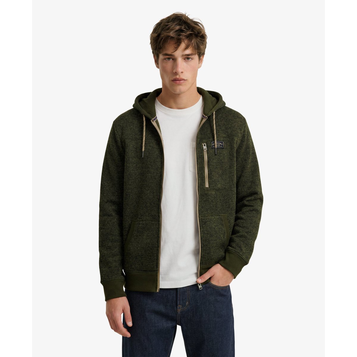 Sweat zippé à capuche Storm Fleece coupe décontractée kaki trekker grit, SUPERDRY