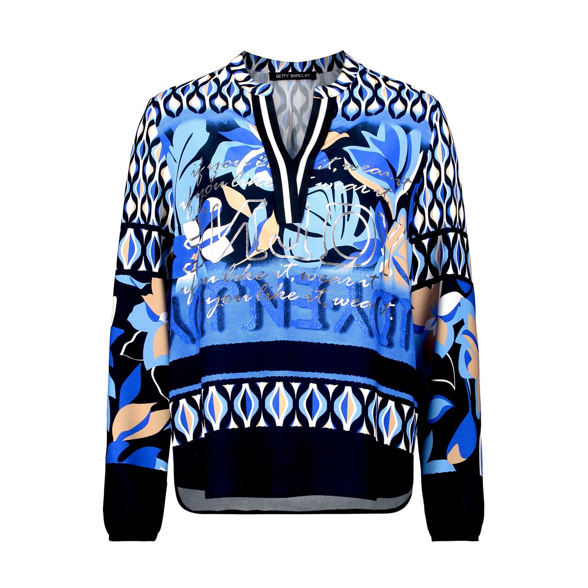 Chemisier long à col droit bleu foncé/bleu, BETTY BARCLAY