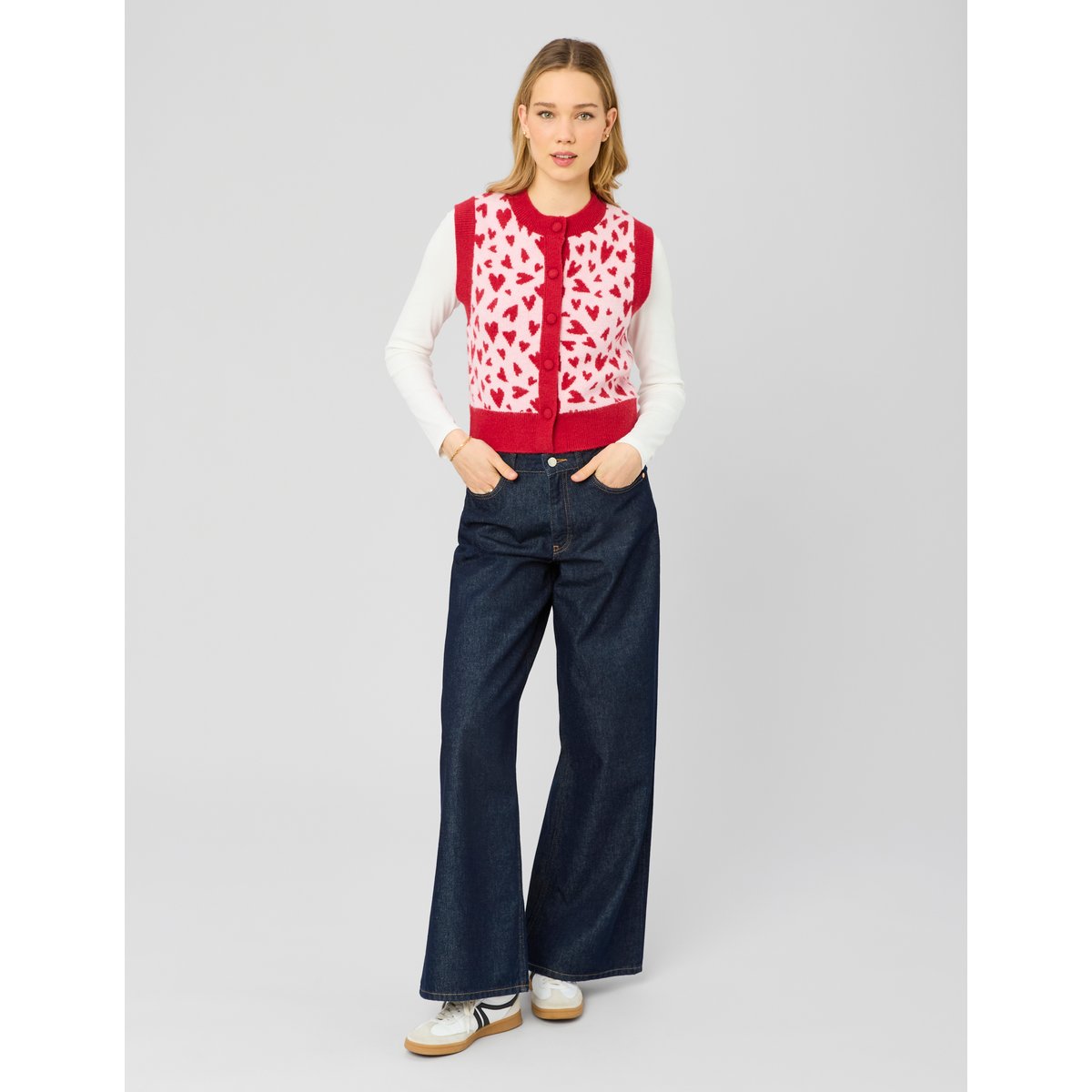 Gilet sans manches motif coeur rose pâle, BZB
