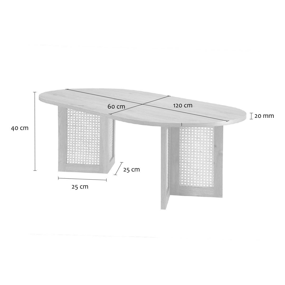 Table basse ovale et piètement rotin TALIA bois clair, CALICOSY