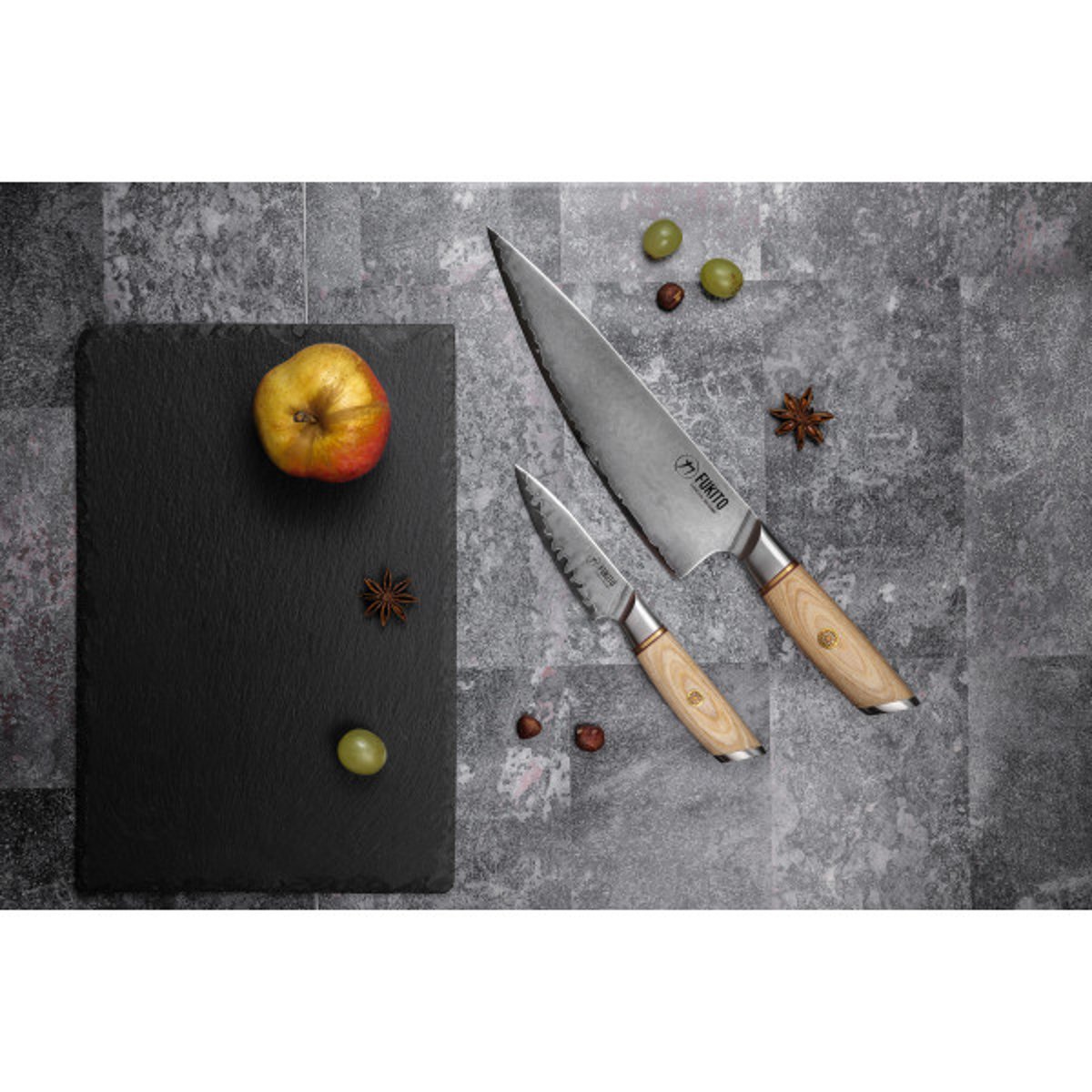 Coffret 2 couteaux de cuisine Pakka San Mai bois clair, FUKITO