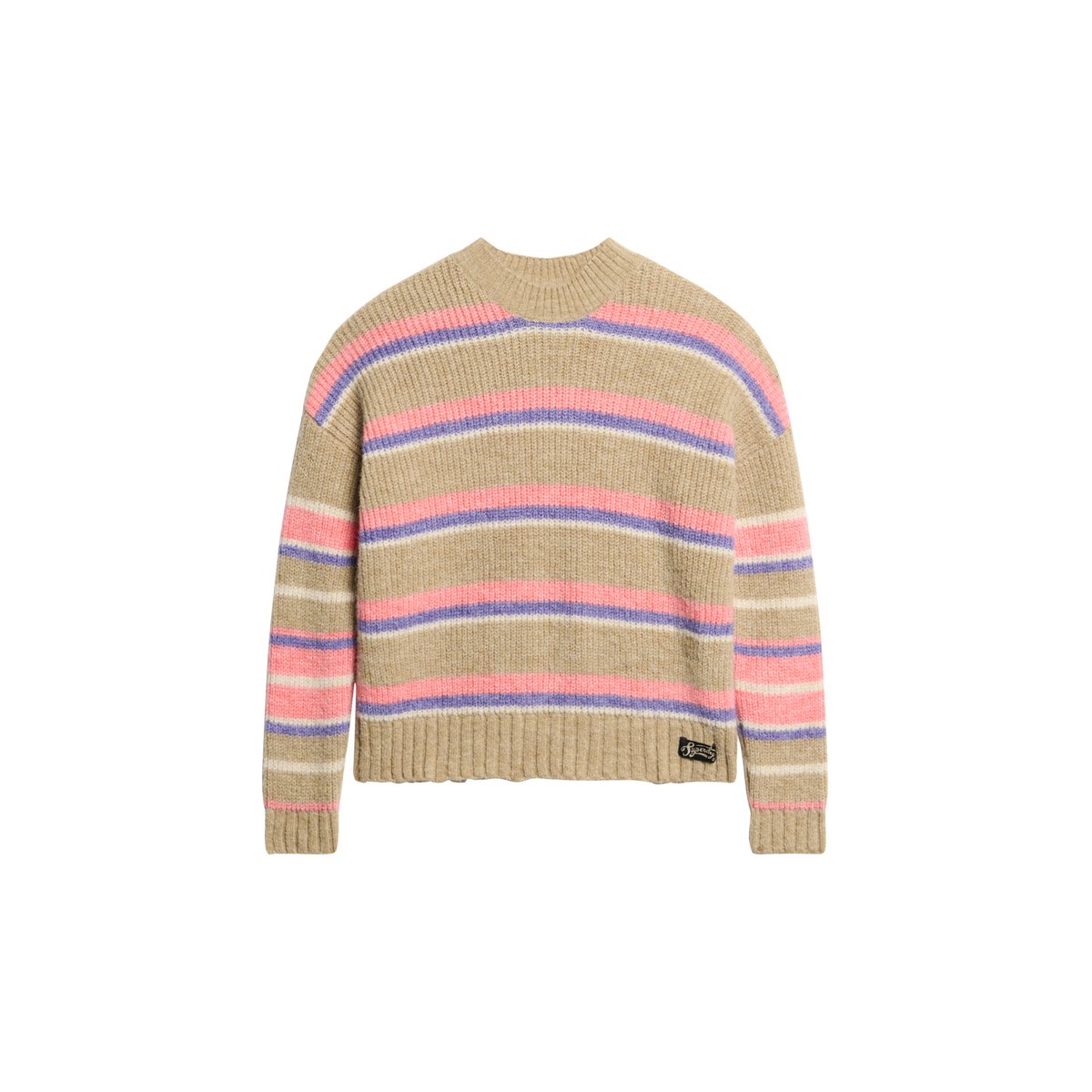 Pull ras du cou à rayures multiples marron caramel multicolore, SUPERDRY