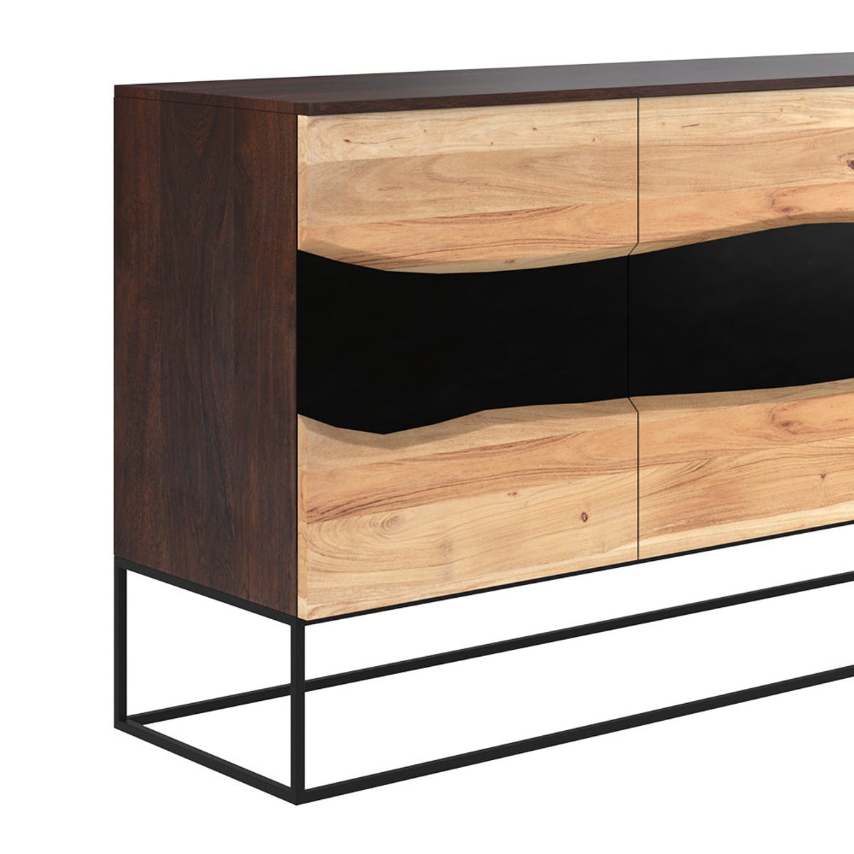 Buffet 3 portes en bois d'acacia et métal - ALABAMA bois foncé et noir, MAISON PAVANE