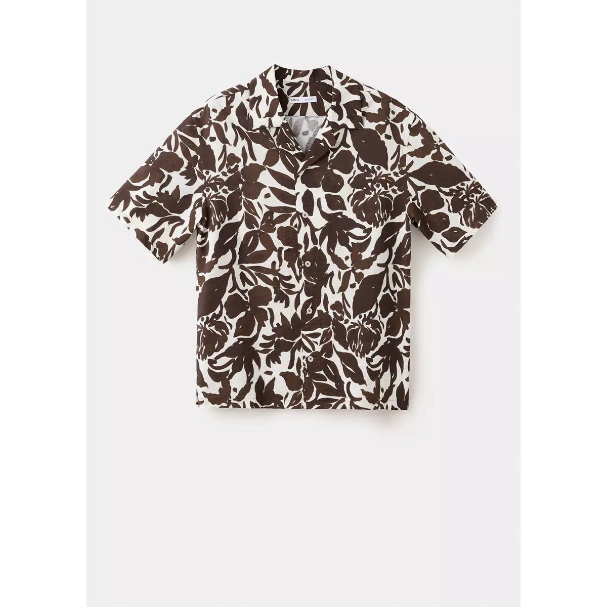 Chemise coton imprimée col bowling marron, MANGO MAN