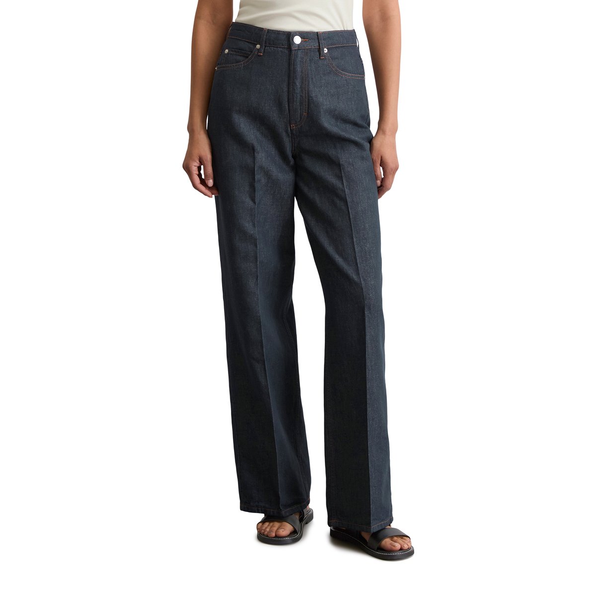Jeans modèle Tolva large long en coton et lin mélangés bleu foncé, MARC O'POLO