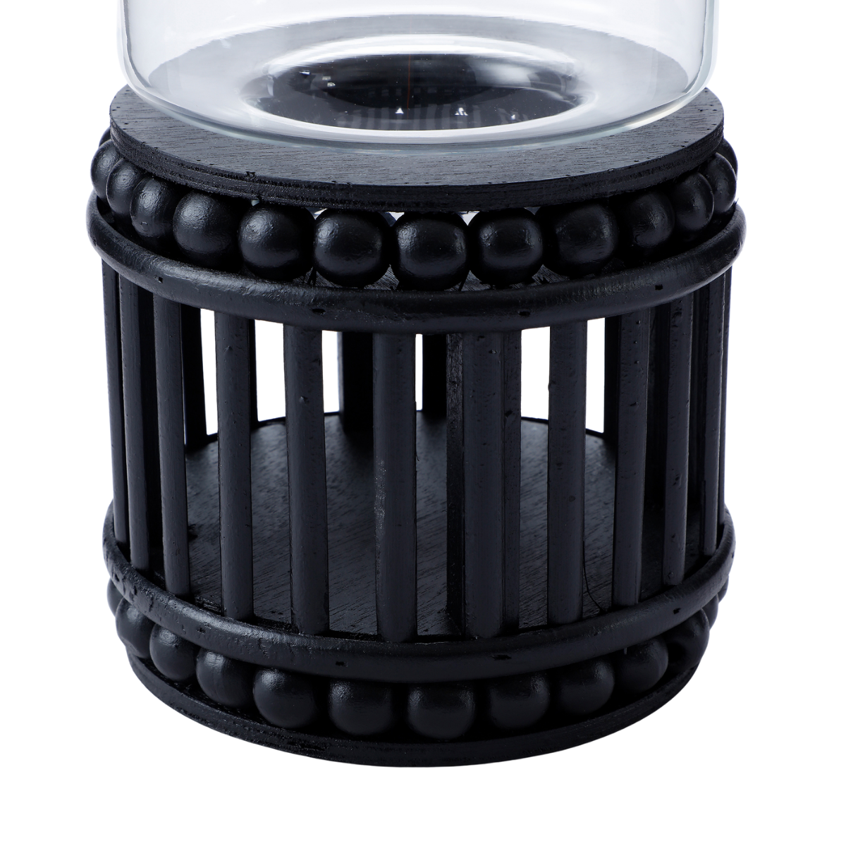 Porte-bougie en rotin H31 PERLINE noir, SIA DECO