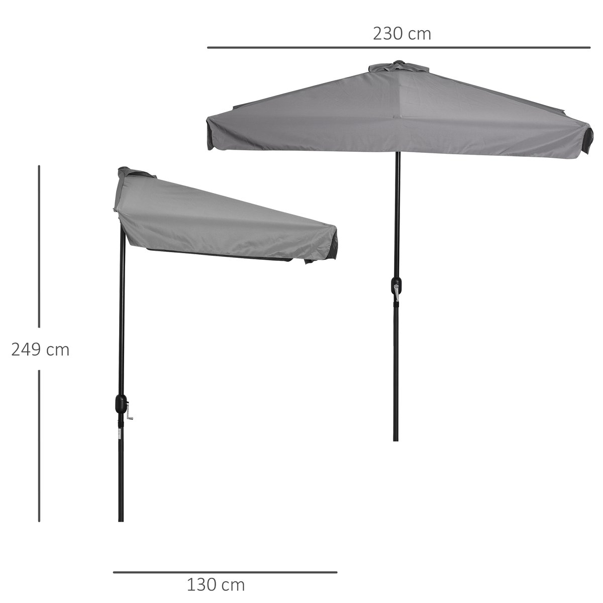 Parasol demi-circulaire Métal Marron gris, OUTSUNNY
