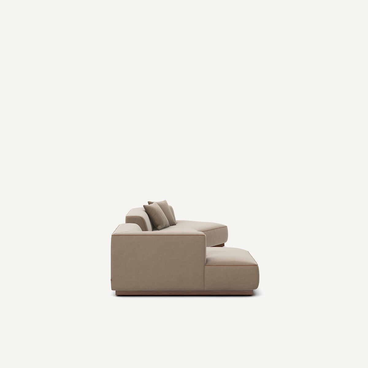 Canapé d'angle gauche ouvert avec repose-pieds en velours, JACOPO beige cendré, AM.PM