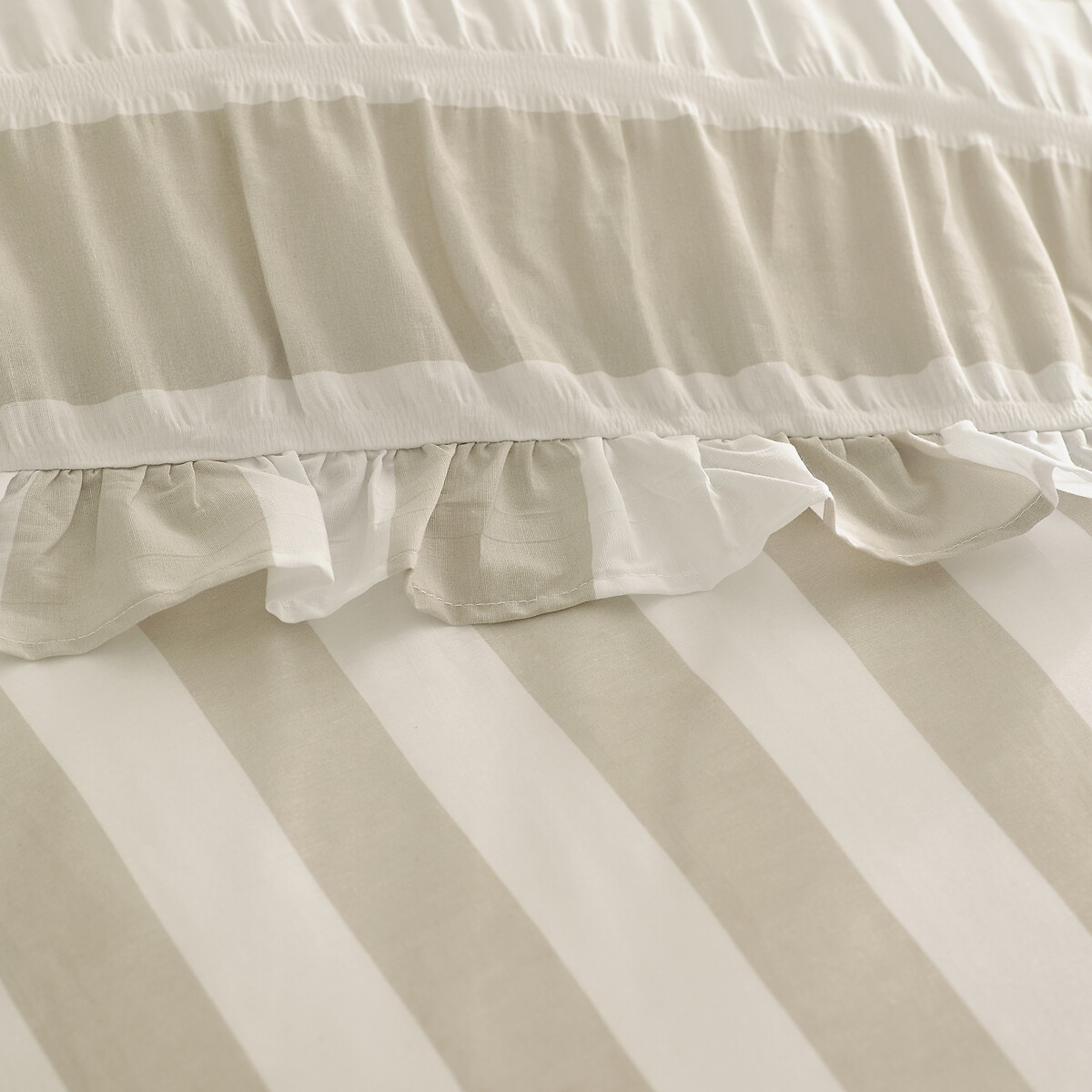Seersucker Frill Stripe Duvet Cover And Pillowcase Set natural, CATHERINE LANSFIELD