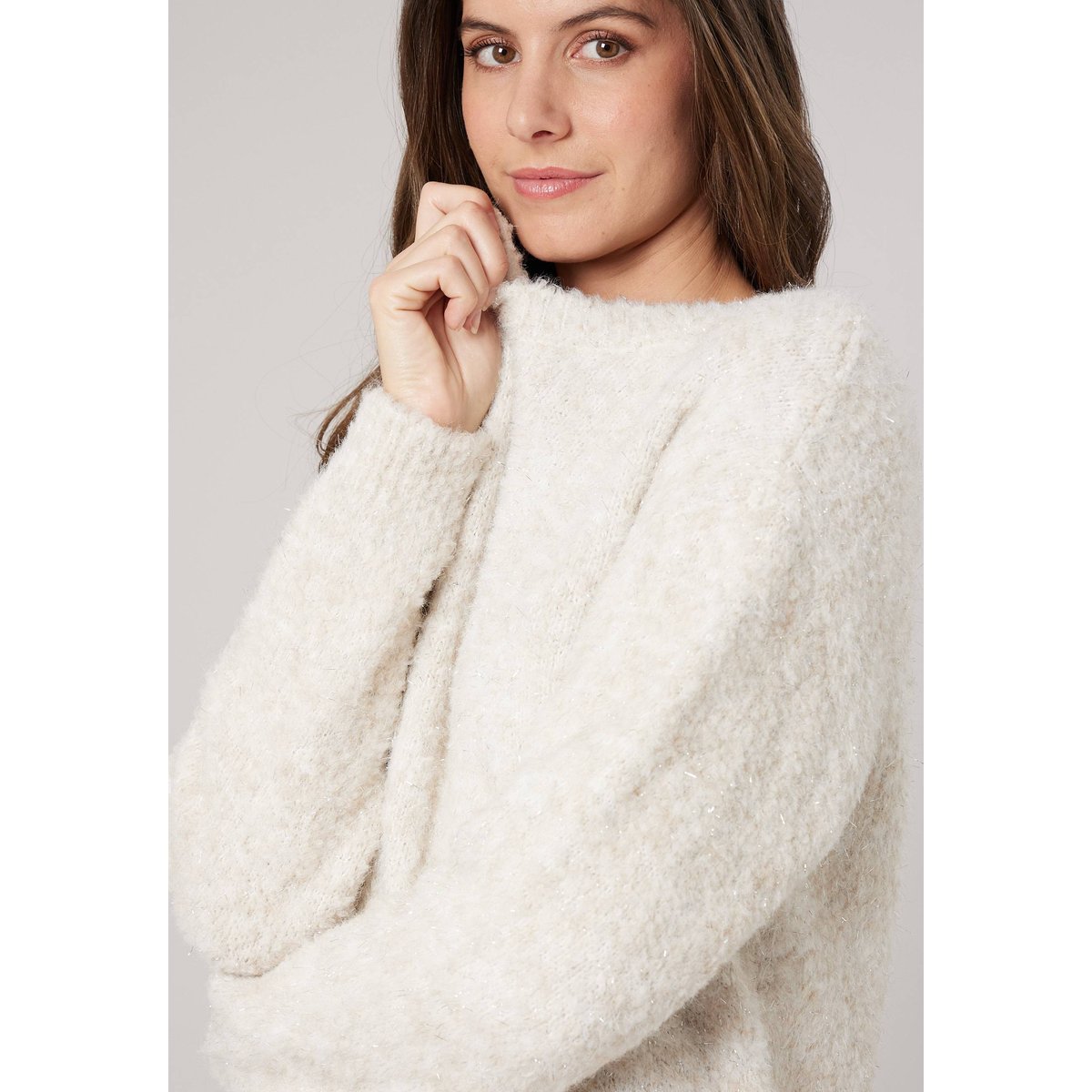 Pull femme en maille duveteuse effet brillant EDNA beige, DEELUXE