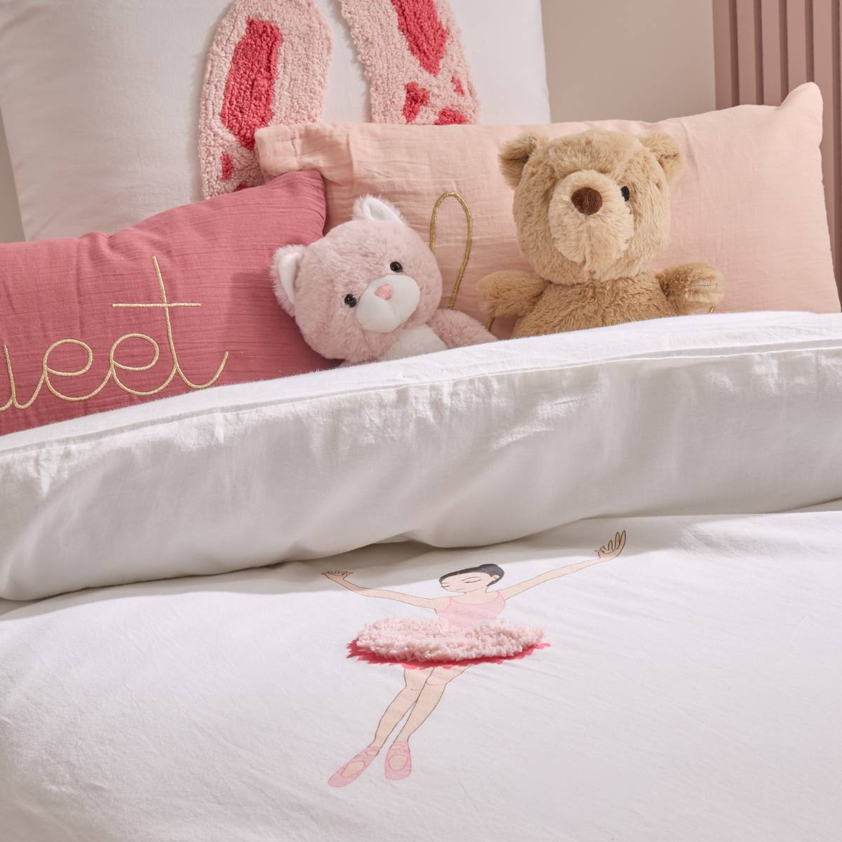 Parure de lit Imprimé Ballerine TUFY rose, ATMOSPHERA FOR KIDS