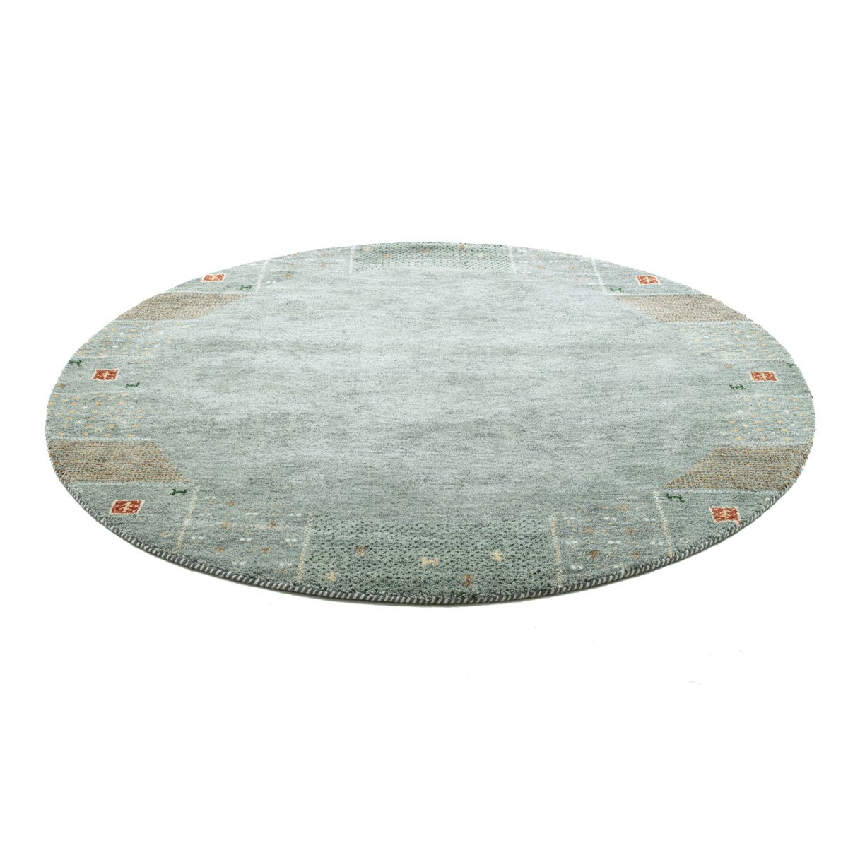 Tapis salon Denver noué main laine, rond gris, THEKO