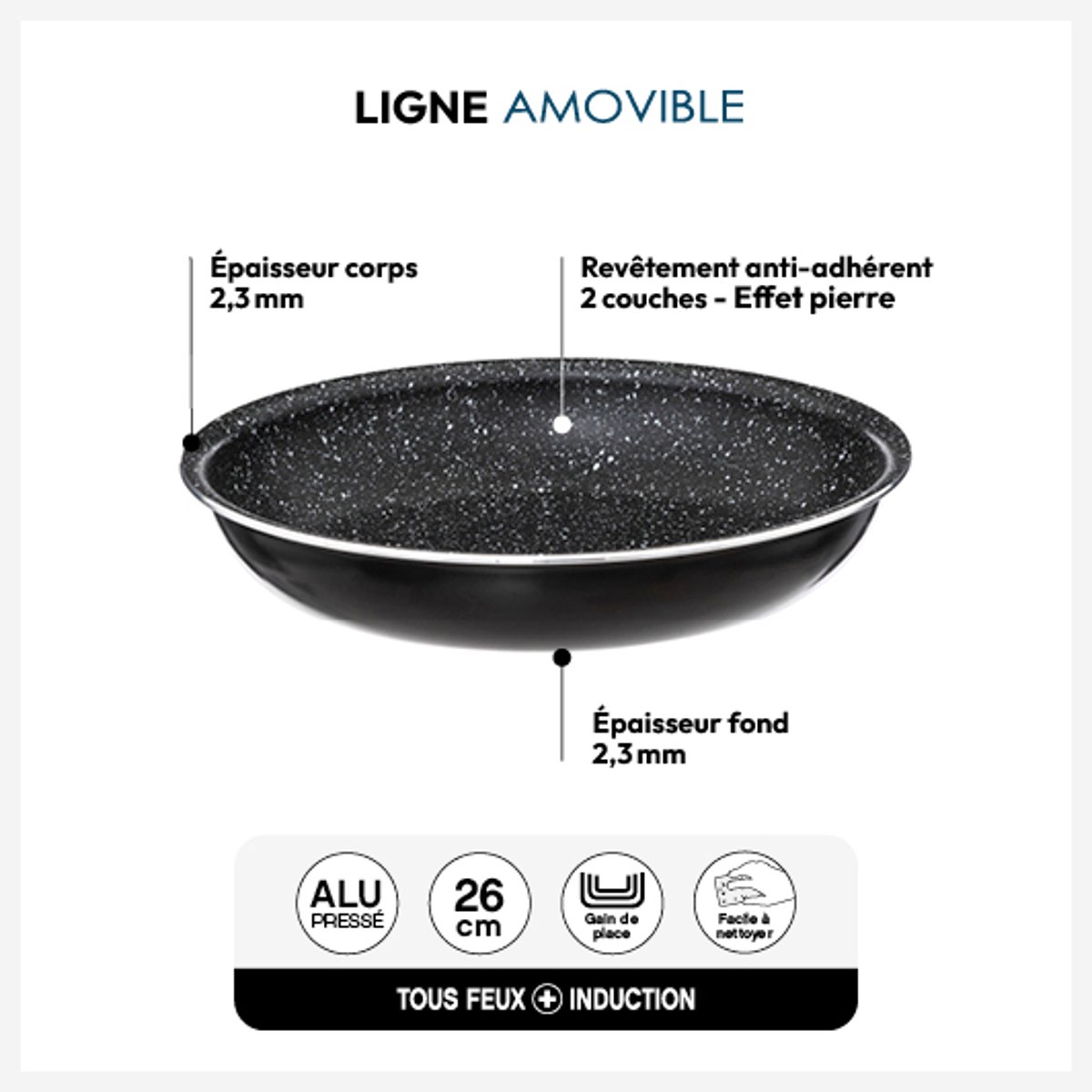 Poêle en aluminium pressé AMOVIBLE noir, 5FIVE SIMPLY SMART