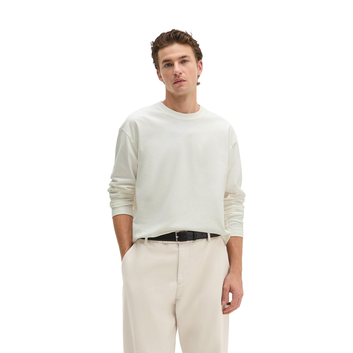 T-shirt long relaxed en jersey de coton bio épais blanc, MARC O'POLO