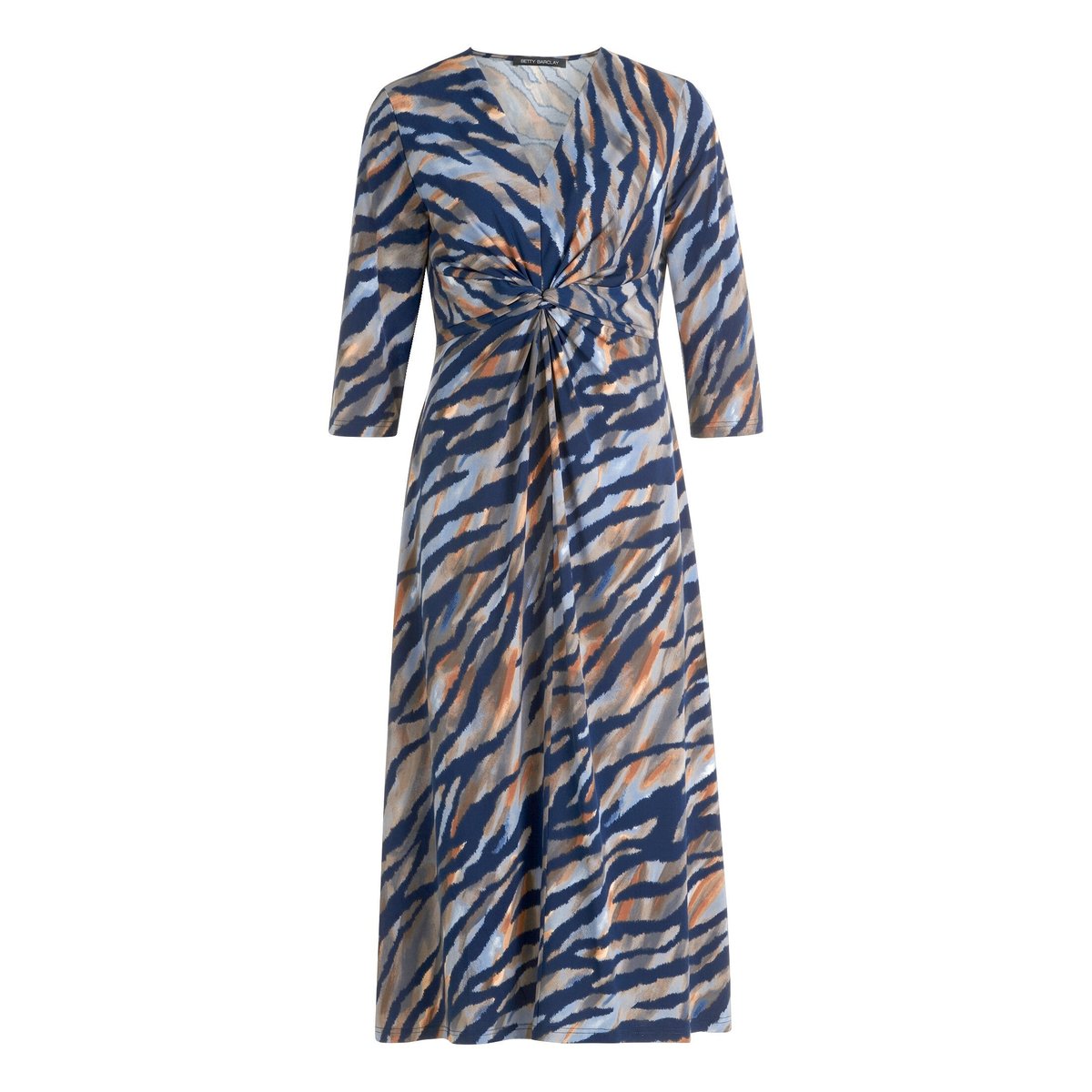Robe longueur midi à fronce bleu/marron, BETTY BARCLAY