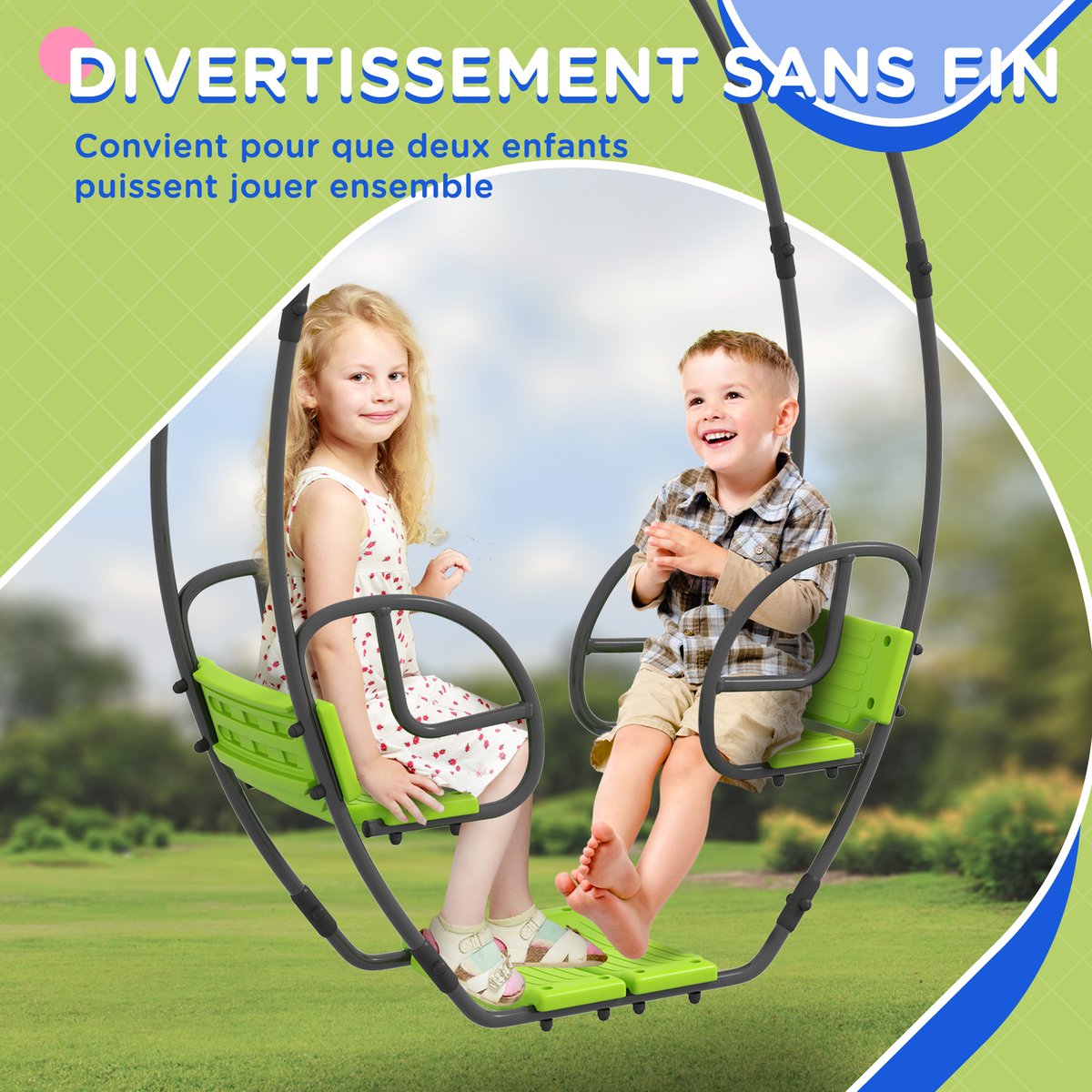 Balançoire pour enfants Métal Vert vert, OUTSUNNY