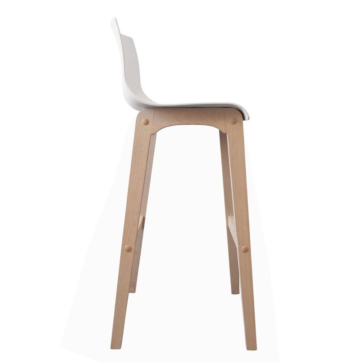 Lot de tabourets de bar en chêne et assise plastique blanche 75cm TANNA|Lot de 8 | Lot de 8 blanc, MOB IN