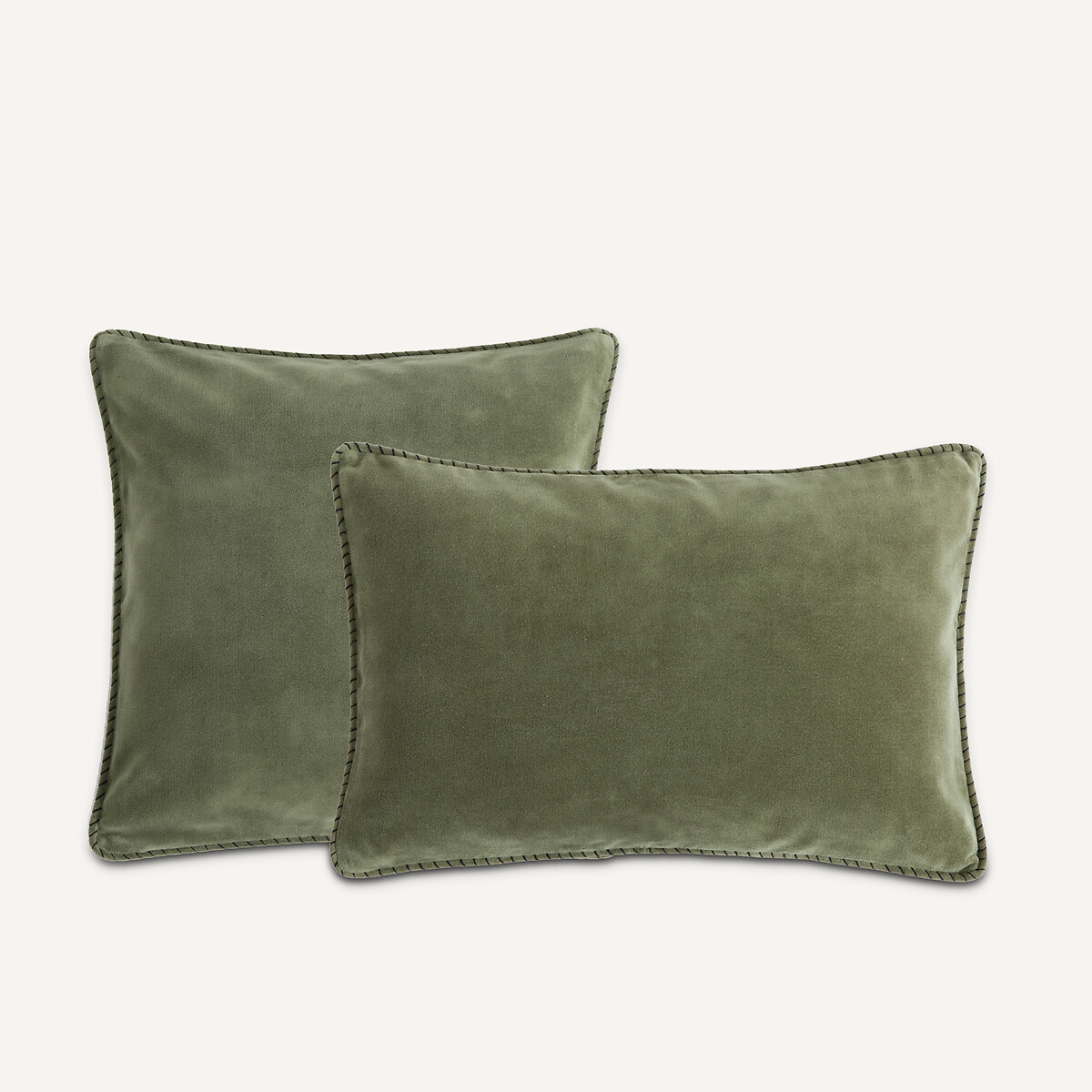 Housse de coussin velours de coton lavé, Parma vert mousse, AM.PM