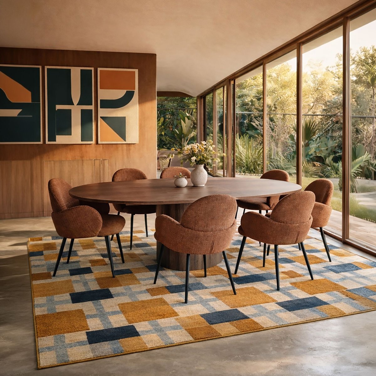 Lot de 2 fauteuils de table pied métal et tissu tweed, GINETTE terracotta, NOW'S HOME