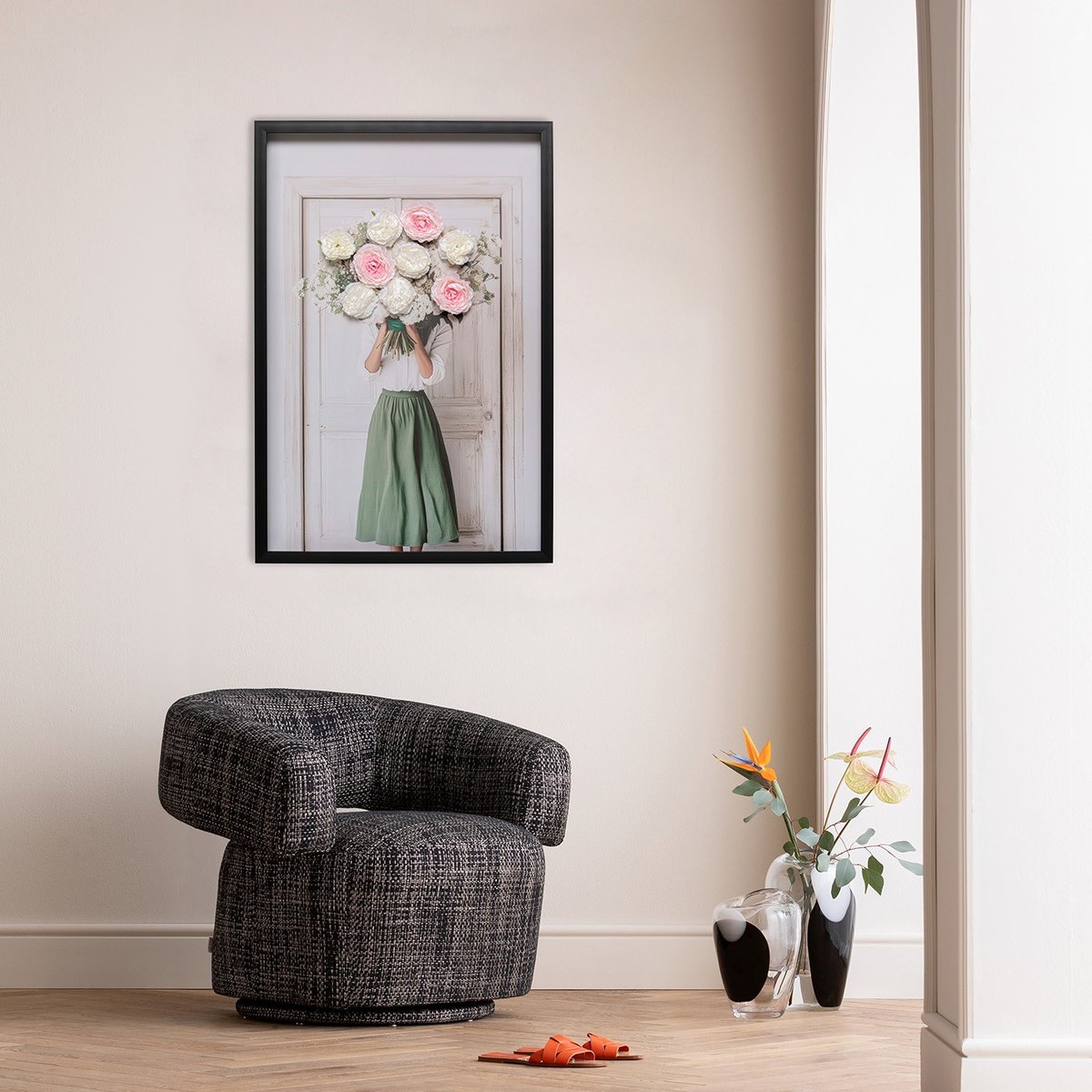 Tableau femme bouquet 3D printemps blanc, KARE DESIGN