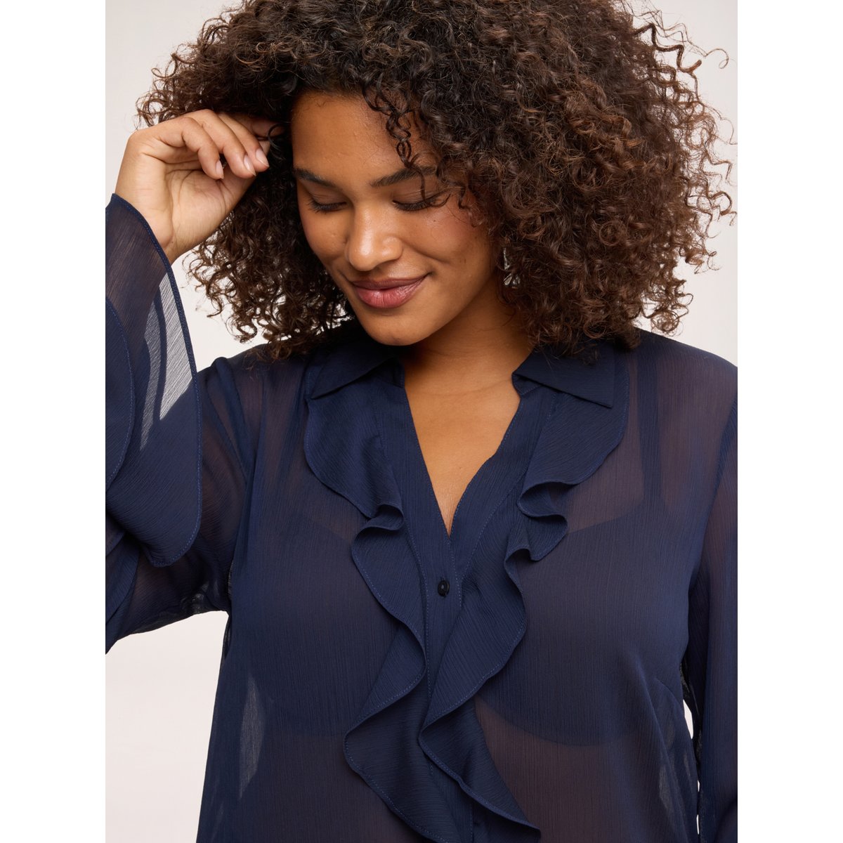 Blouse à volants bleu, FIORELLA RUBINO