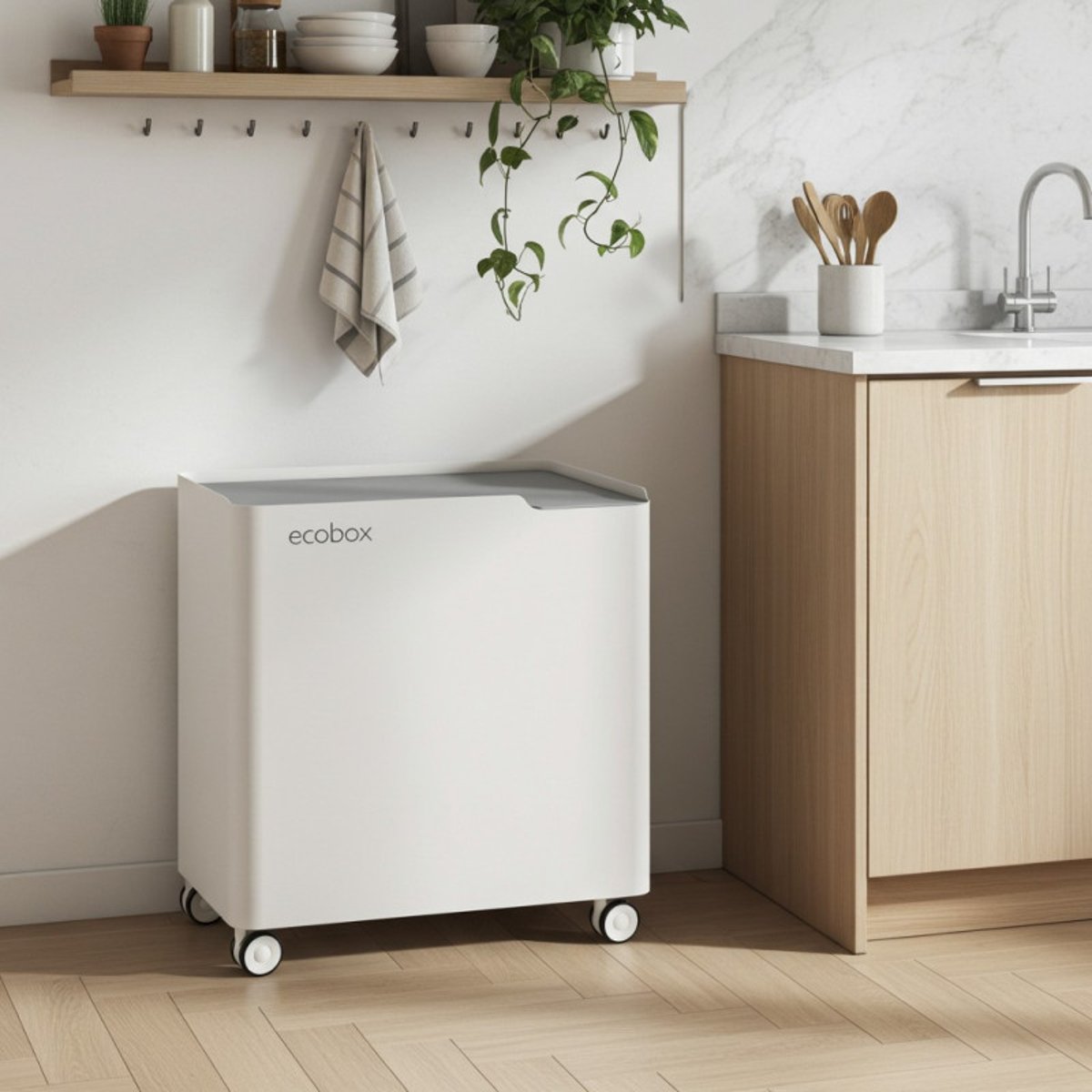 Poubelle pour tri sélectif modulable, fermeture douce, 40 litres, ECOBOX-TOP gris, DON HIERRO