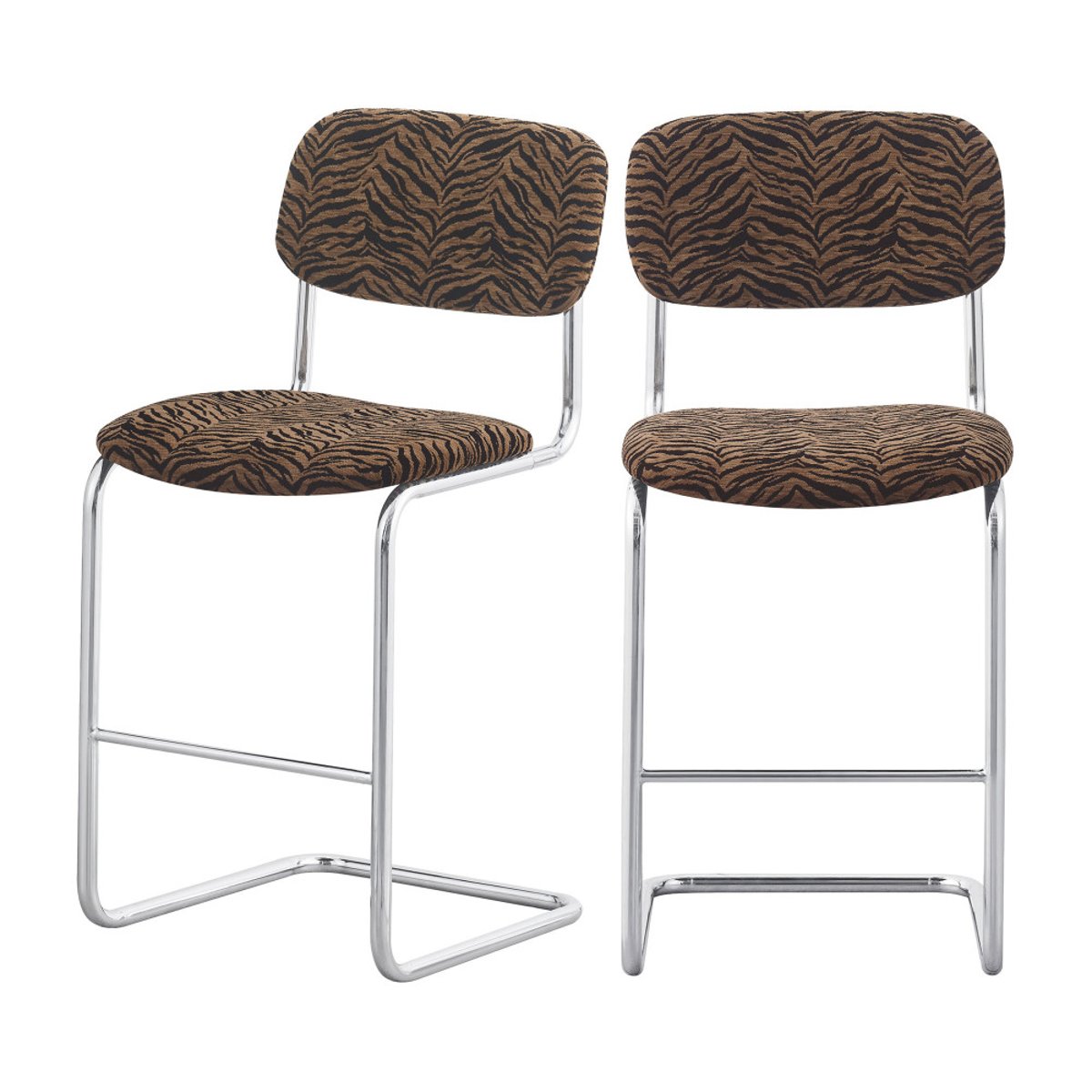 Lot de 2 tabourets de bar imprimé tigre pieds chrome H65cm - MARCEL marron, DRAWER