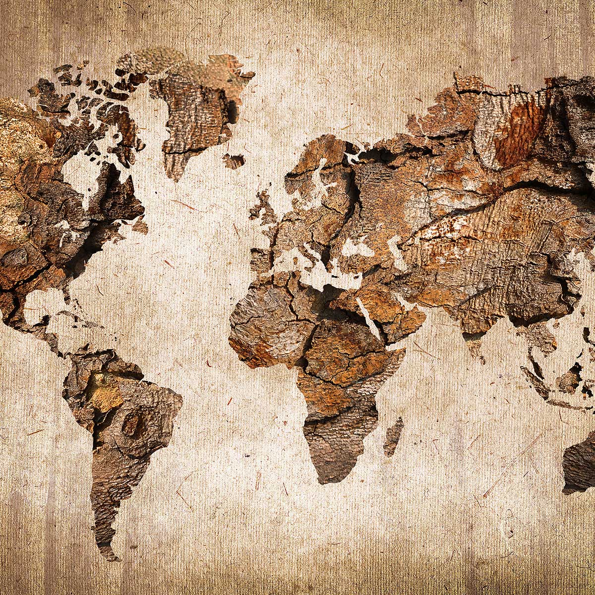 Tableau carte du monde effet bois tableau alu dibond, HEXOA
