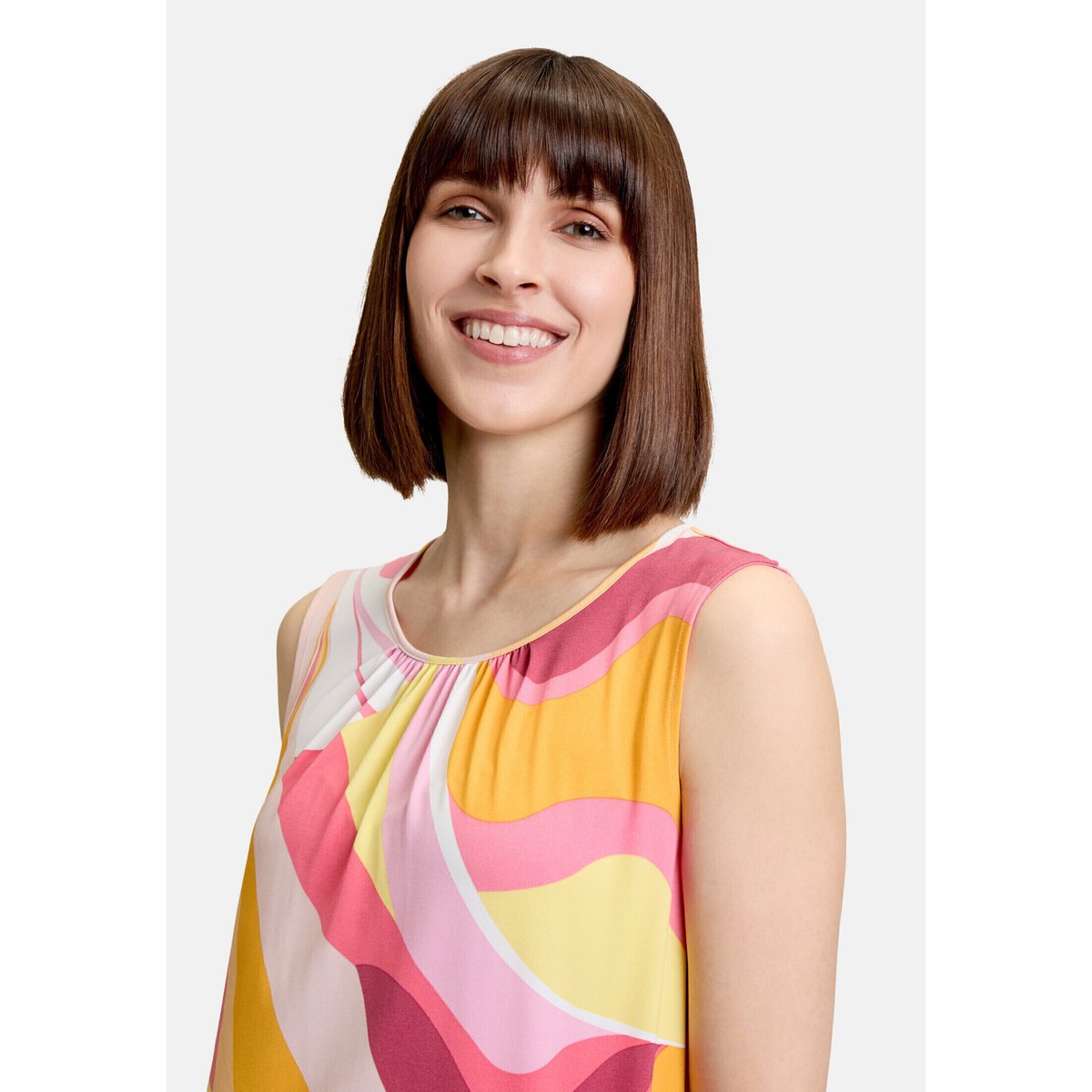 Haut à encolure ronde à fronce rosé/yellow, BETTY BARCLAY