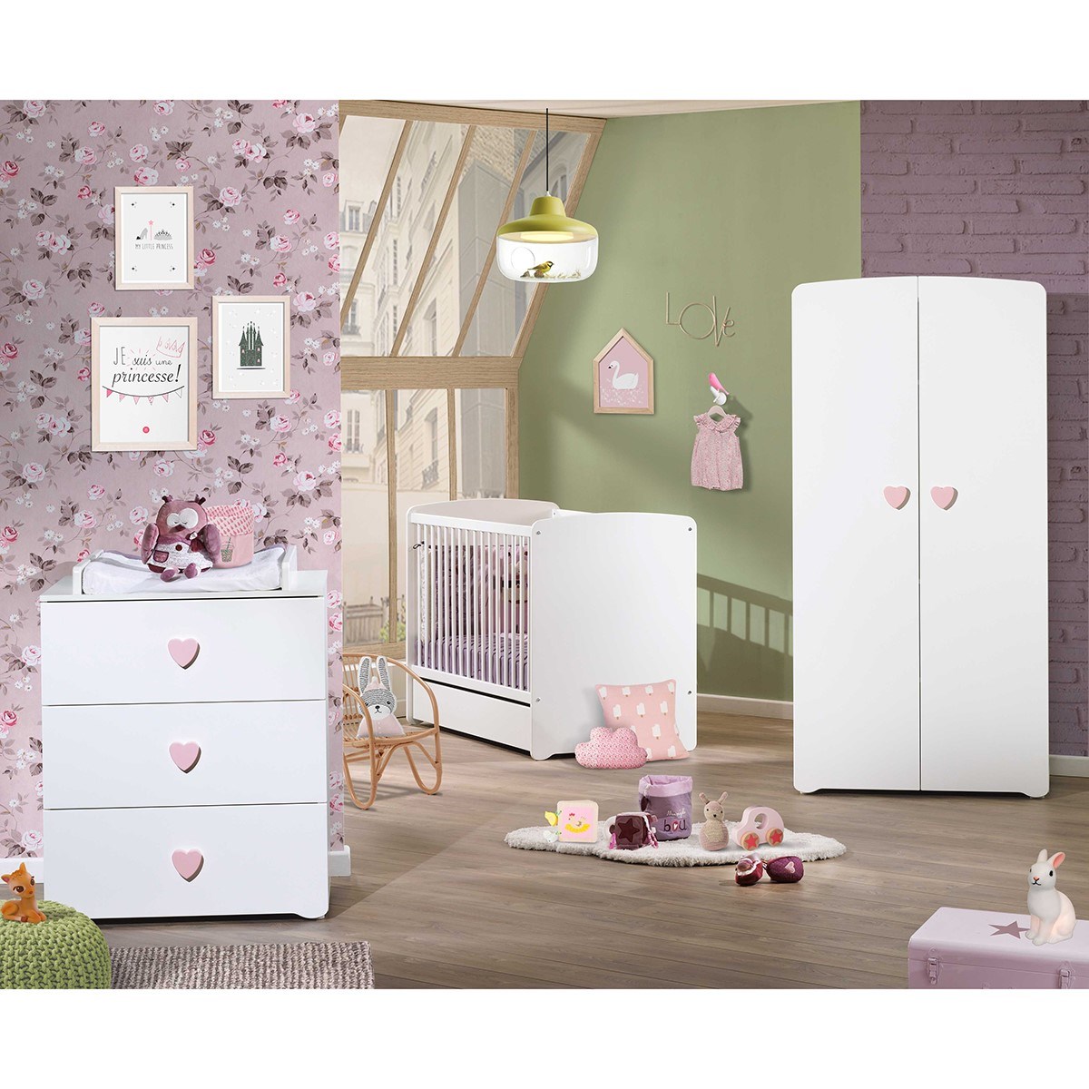 Commode à langer 3 tiroirs blanc/rose, BABY PRICE