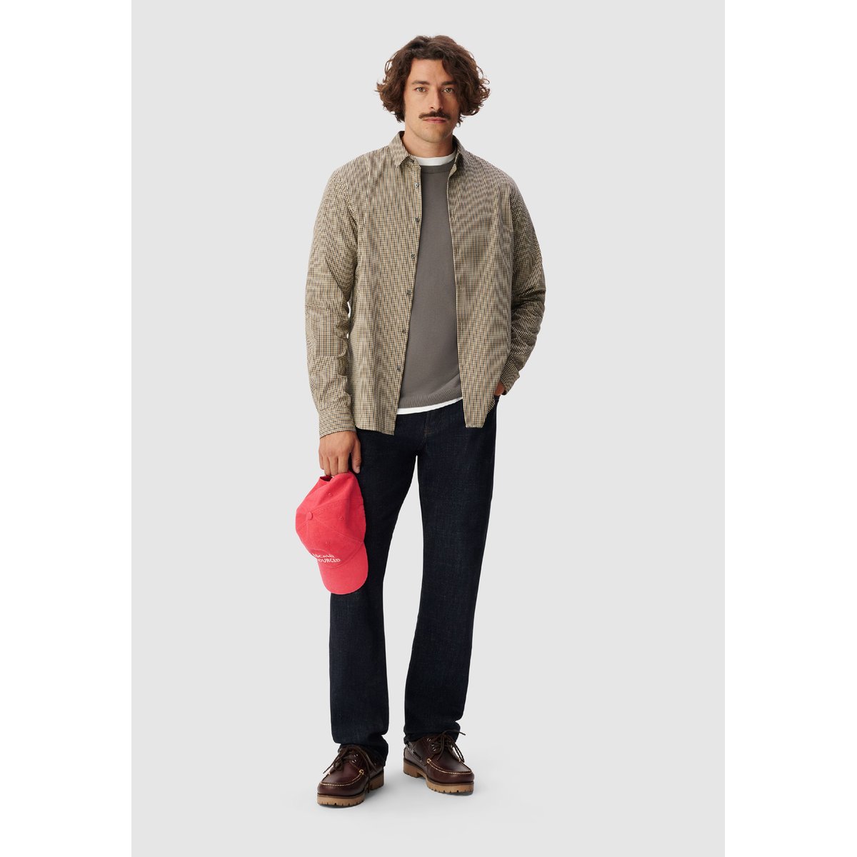 Chemise regular motif carreaux beige foncé, IKKS