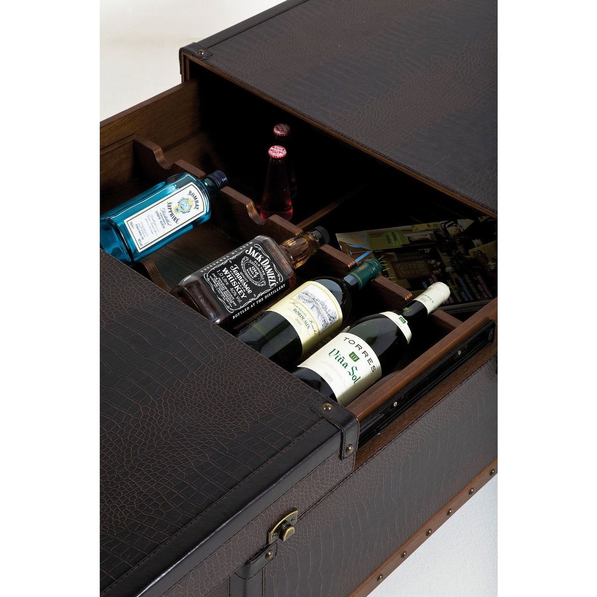 Table basse bar en simili croco, GLOBETROTTER marron, KARE DESIGN