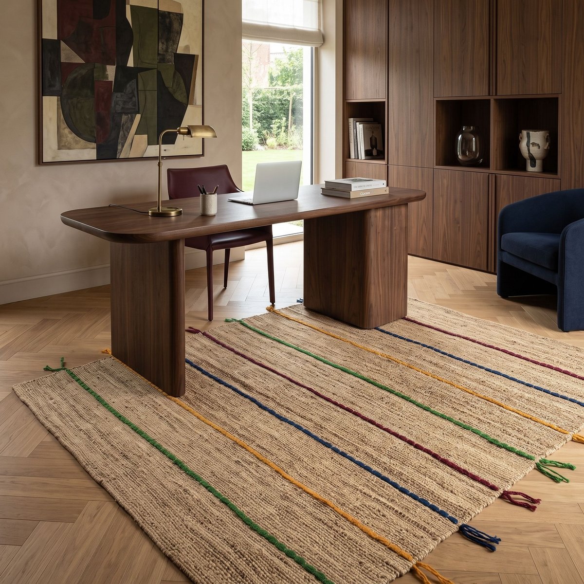 Tapis jute avec tresses en laine COLOR JUTE - style bohème multicolore, THE DECO FACTORY