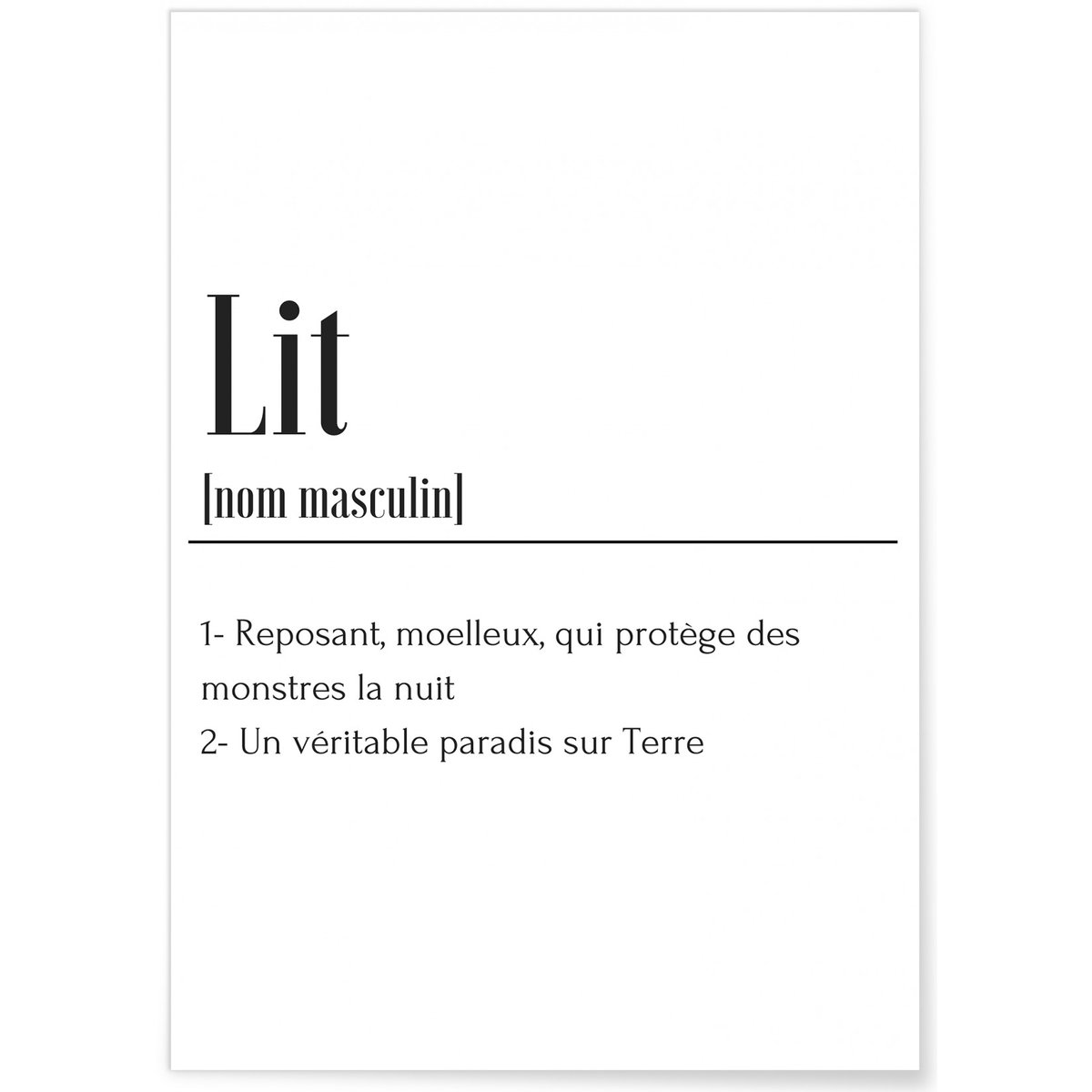 Affiche Définition Lit blanc, L'AFFICHERIE