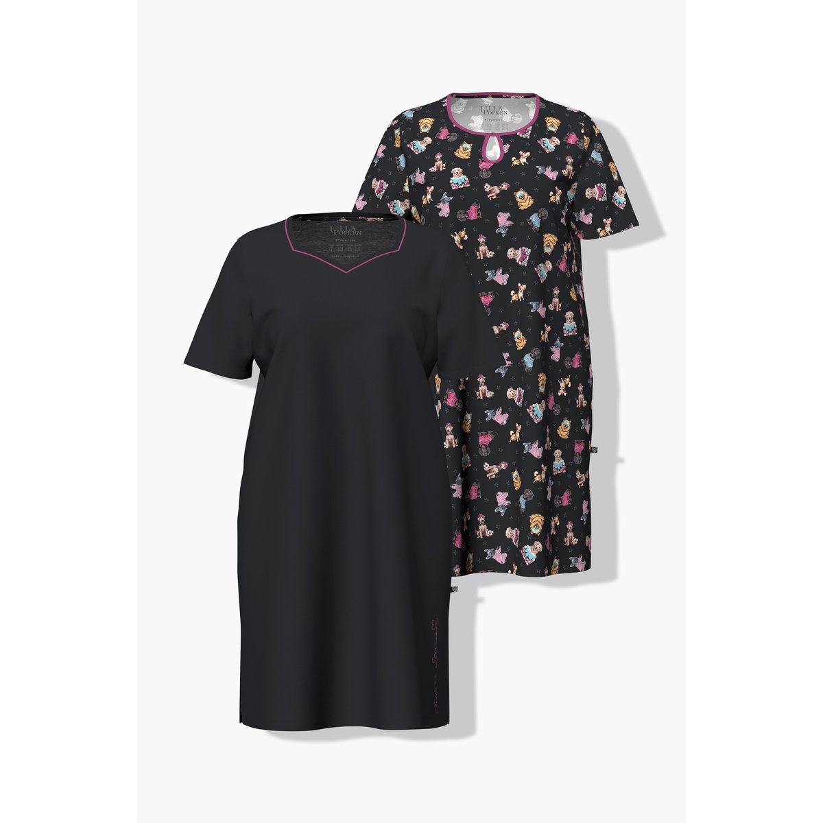 Lot de 2 chemises de nuit / grands T-shirts noir, ULLA POPKEN