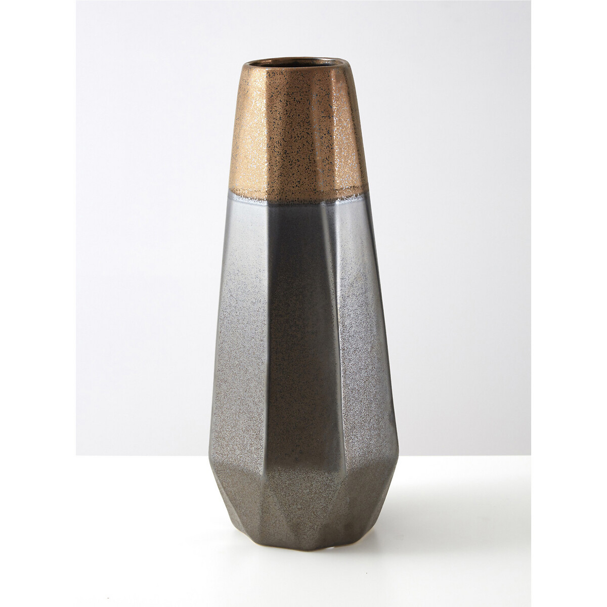 44cm Silver and Copper Polygonal Metal Vase black, FIFTY FIVE SOUTH