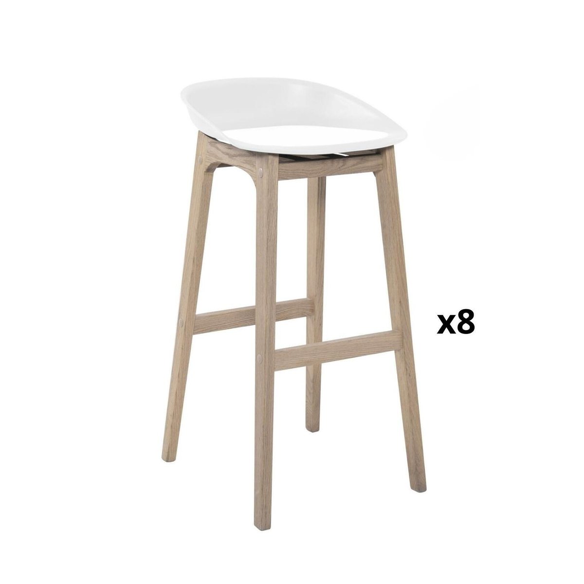 Lot de tabourets de bar en chêne et assise plastique 75cm RIVA|Lot de 8 | Lot de 8 blanc, MOB IN