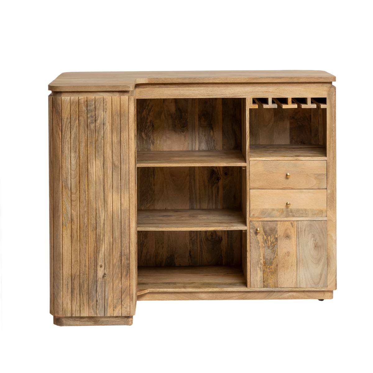 Meuble bar en angle bois de manguier LOU bois clair, MADE IN MEUBLES
