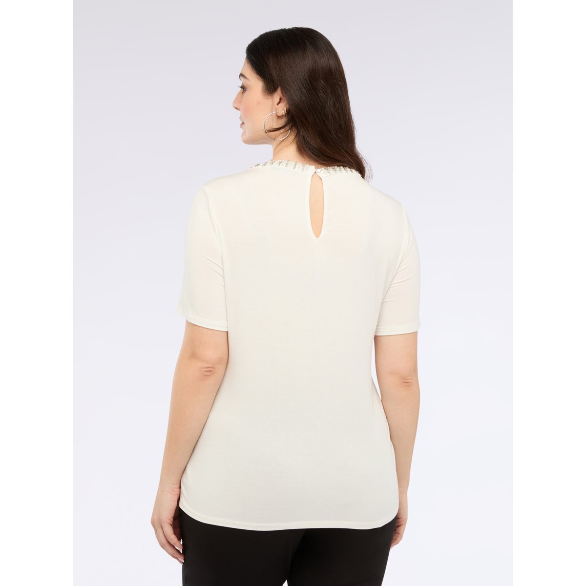 T-shirt bimatière avec applications bijoux blanc, FIORELLA RUBINO