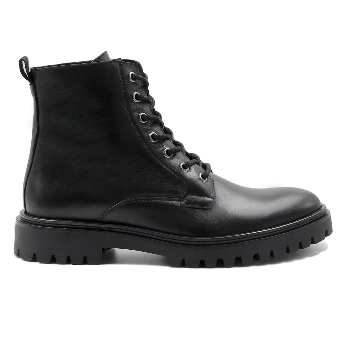 Boots à lacets crantées cuir lisse noir, JULES & JENN