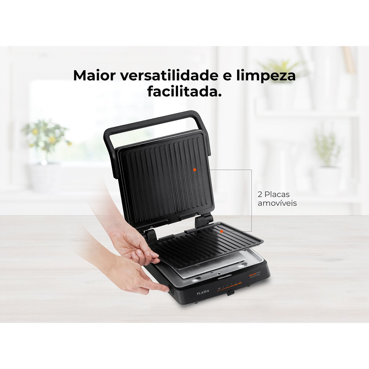 Grelhador Elétrico de Placas SlideControl HeatPro 2000W 4586FL, FLAMA preto , FLAMA