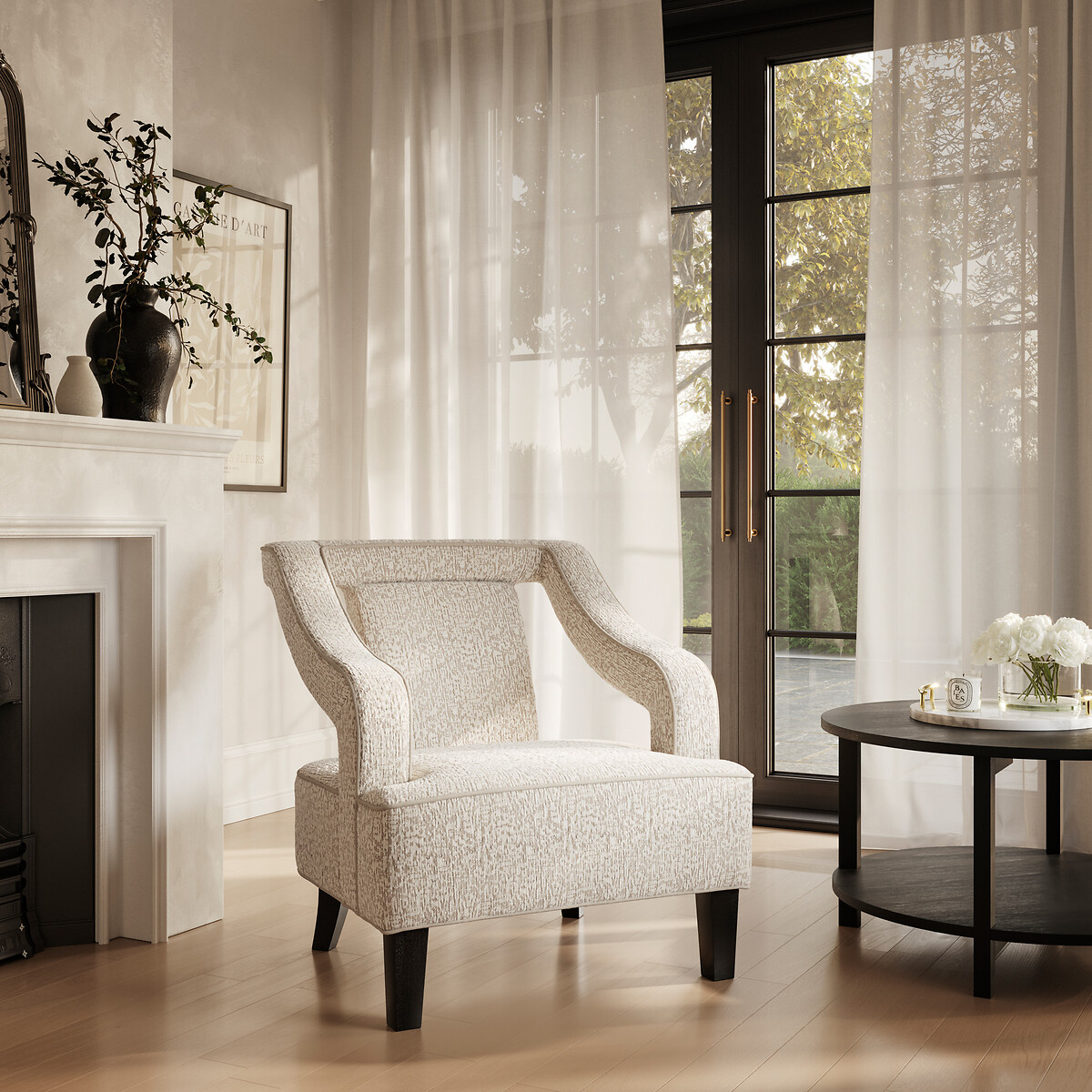 Giulia Textured Chenille Cutaway Accent Chair beige jacquard, ÉDITÉ
