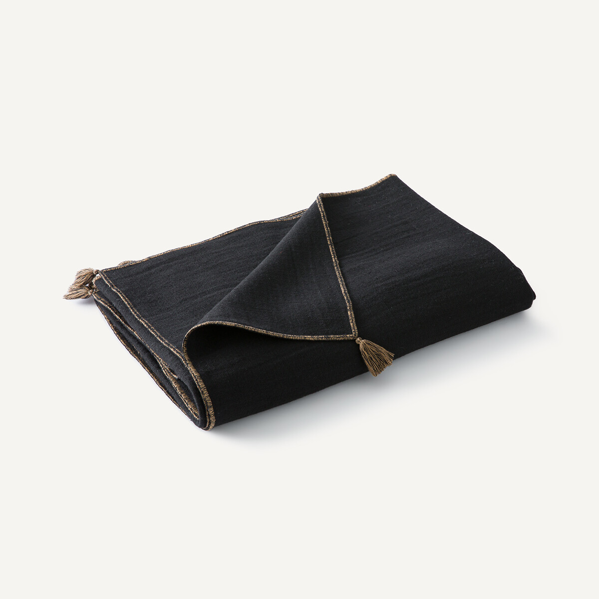 Manta decorativa de lino y lana, con borlas, Ceylan negro, AM.PM